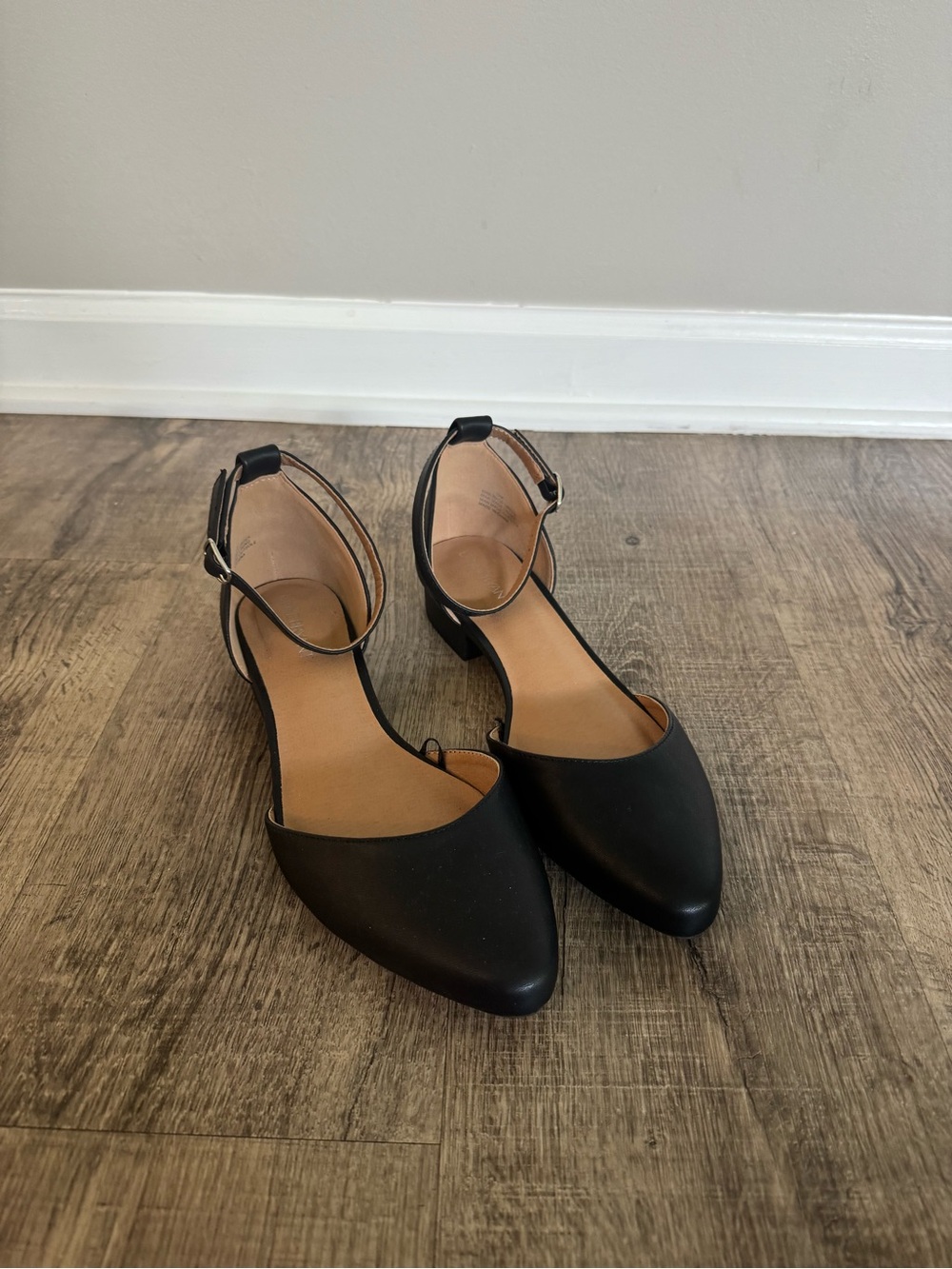 Lane Bryant Black Pointed D'Orsay Flats with Ankle Strap